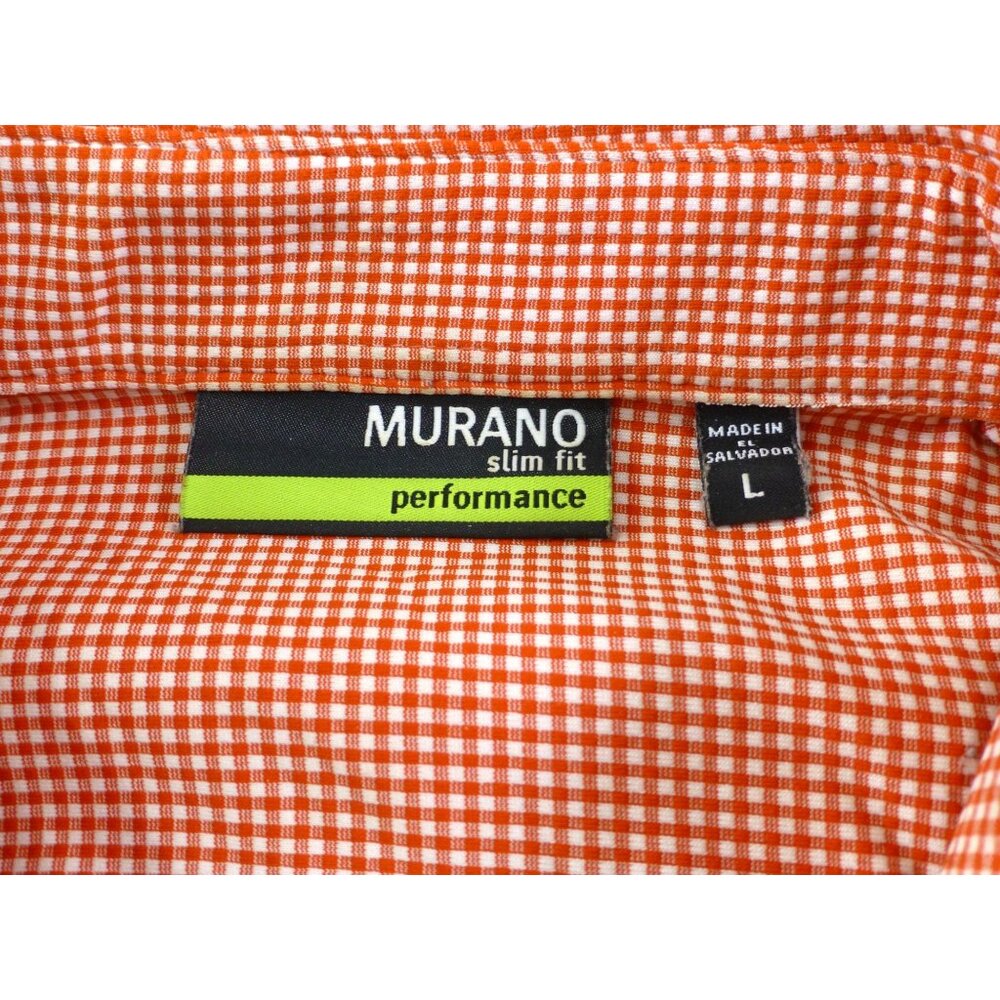 Murano Mens Slim Fit Orange & White Gingham Performance Shirt Size L - Picture 3 of 10